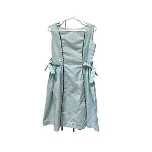 Kayce Hughes Dress Girls Sz 5 Sleeveless Blue & White Striped Ric Rac Tied Sides